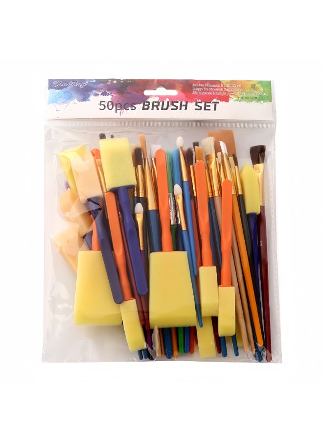 ZhuTing 50-Piece Professional Paint Brush Kit-Soft Durable Bristles,Nylon Hair Artist Acrylic Paint Brushes for Acrylic Oil Watercolor,Ideal for Painting,Art Class Projects - Image 4